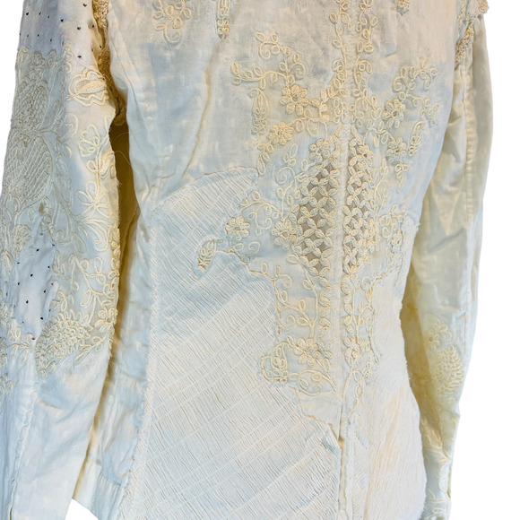 NWT Label Ritu Kumar Embroidered Floral Rhinestone Blazer Jacket White Size 2 - Picture 7 of 14